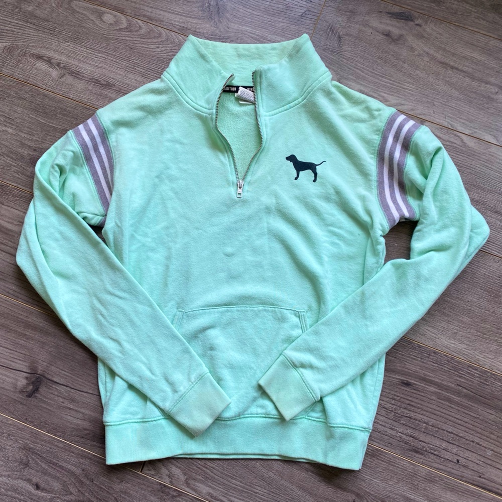 PINK Victoria’s secret mint green limited edit. quarter zip collared sweatshirt